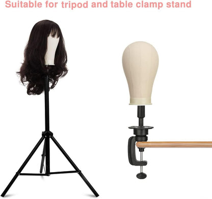 23 Inch Canvas Block Wig Head with 47 Inch Tripod Stand - SZCY LLC Mannequin Head for Wig Display, Styling, and Practice with Wig Caps, T C Pins & Brush Avelisse