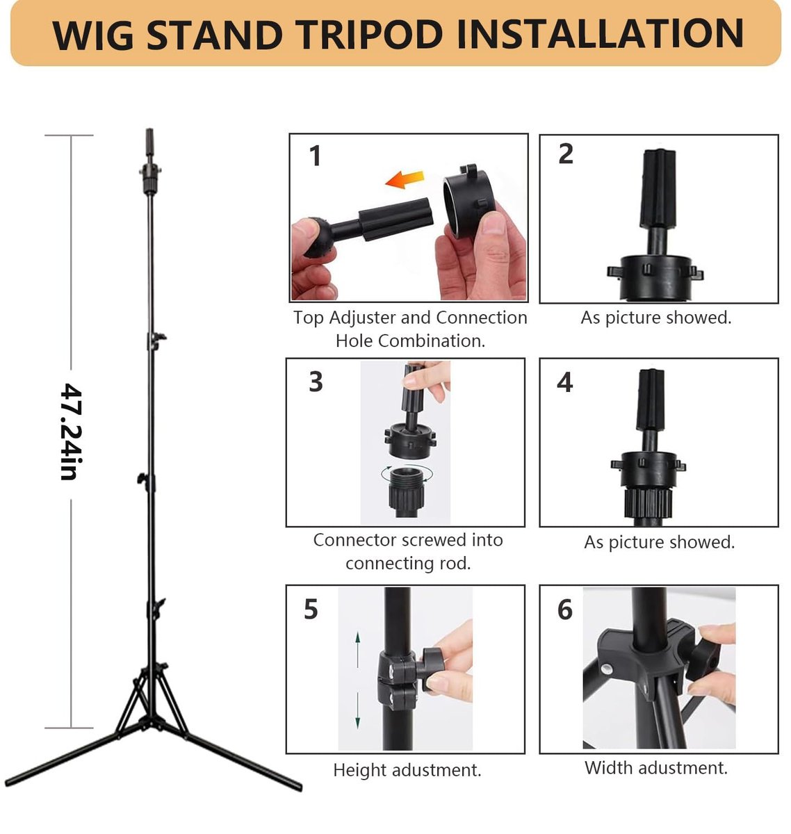23 Inch Canvas Block Wig Head with 47 Inch Tripod Stand - SZCY LLC Mannequin Head for Wig Display, Styling, and Practice with Wig Caps, T C Pins & Brush Avelisse