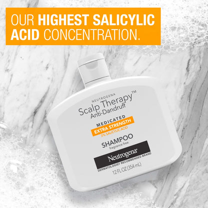 Neutrogena Scalp Therapy Anti-Dandruff Extra Strength Medicated Shampoo with 3% Salicylic Acid, Fragrance Free, 12 fl. oz