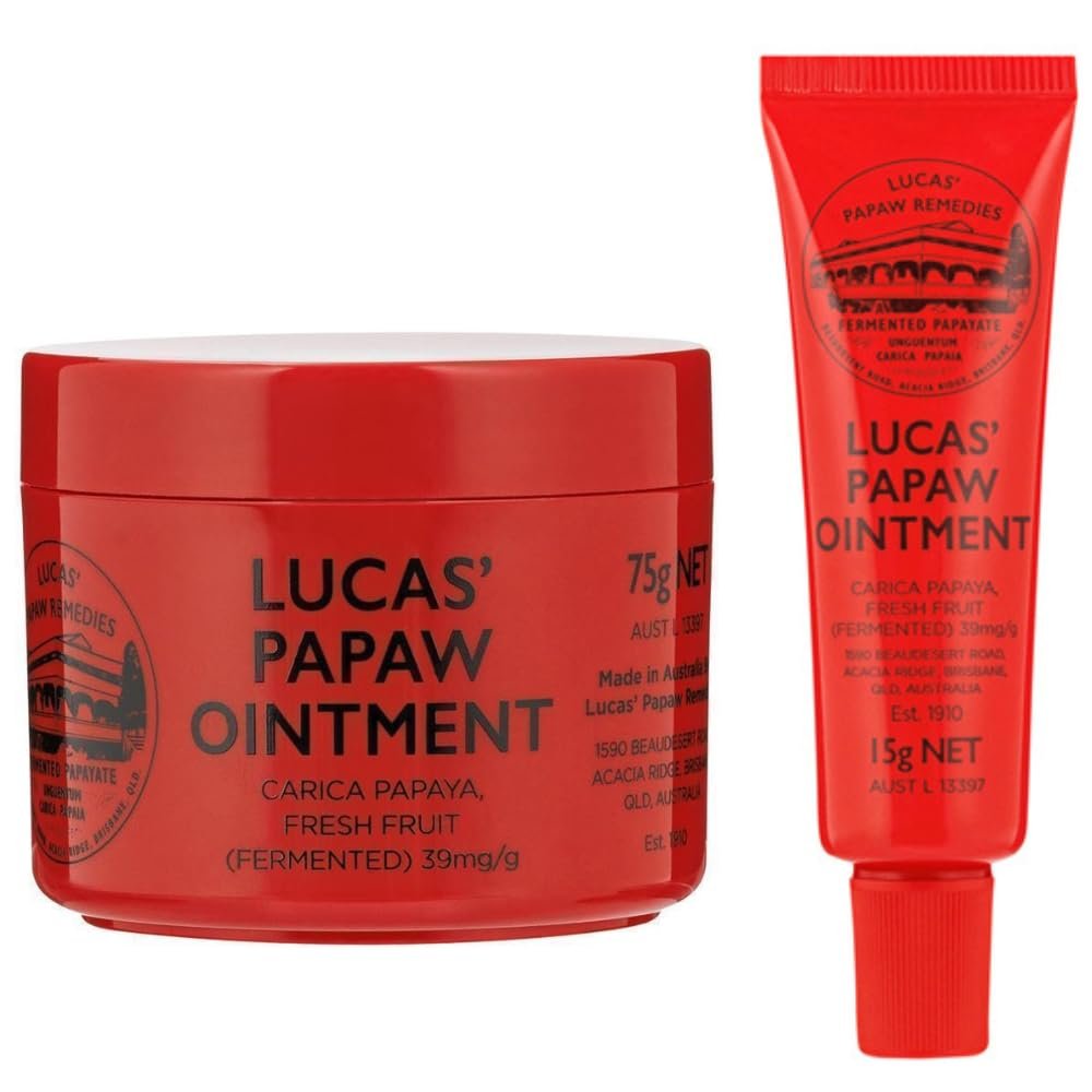 Lucas Papaw Ointment 75g Jar & 15g Tube with Lip Applicator – Fermented Papaya Skin Balm, Multipurpose Ointment, Made in Australia Avelisse