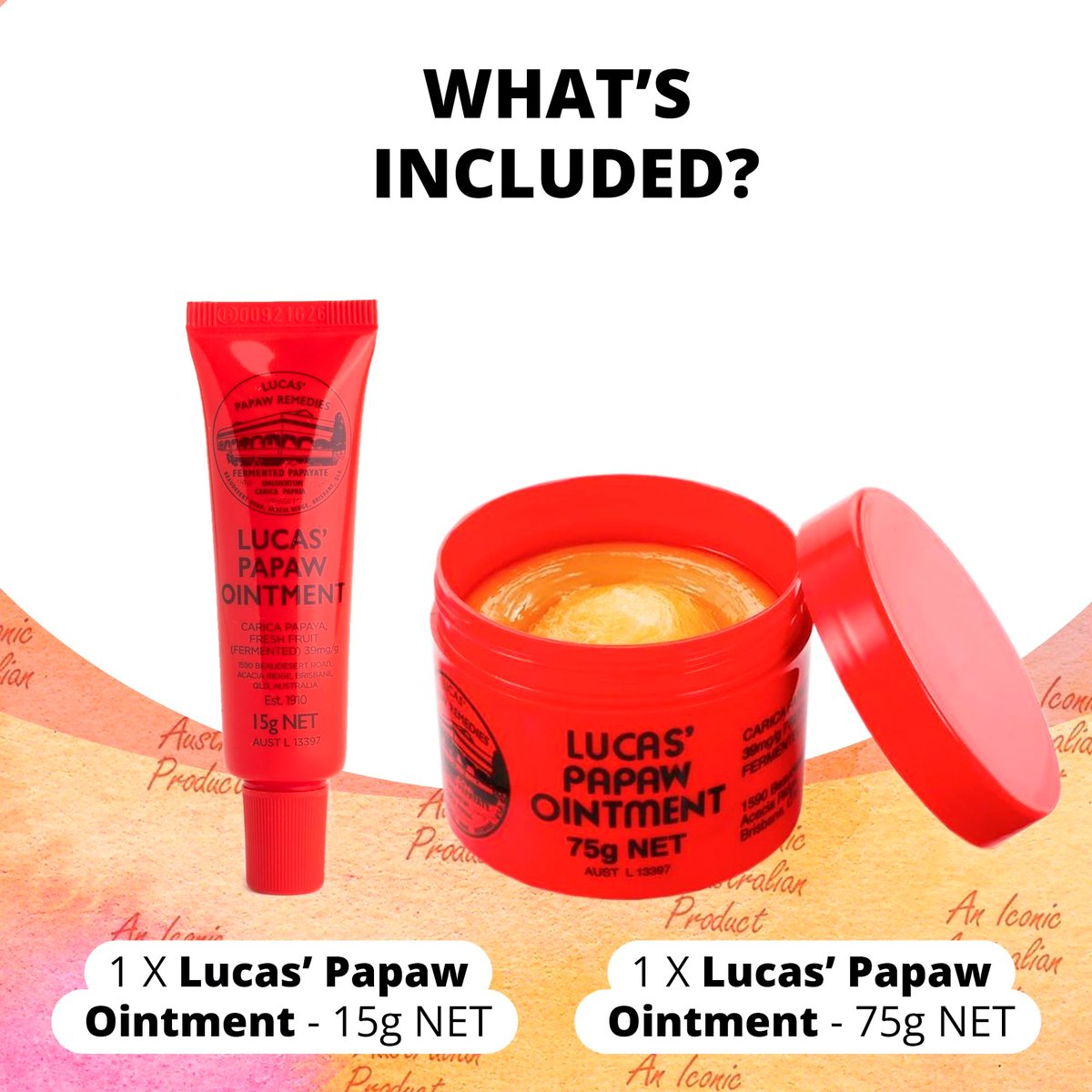 Lucas Papaw Ointment 75g Jar & 15g Tube with Lip Applicator – Fermented Papaya Skin Balm, Multipurpose Ointment, Made in Australia Avelisse