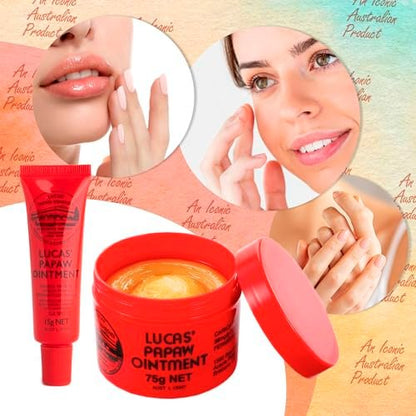 Lucas Papaw Ointment 75g Jar & 15g Tube with Lip Applicator – Fermented Papaya Skin Balm, Multipurpose Ointment, Made in Australia Avelisse