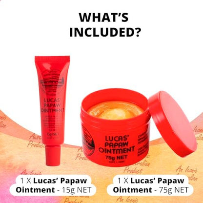 Lucas Papaw Ointment 75g Jar & 15g Tube with Lip Applicator – Fermented Papaya Skin Balm, Multipurpose Ointment, Made in Australia Avelisse