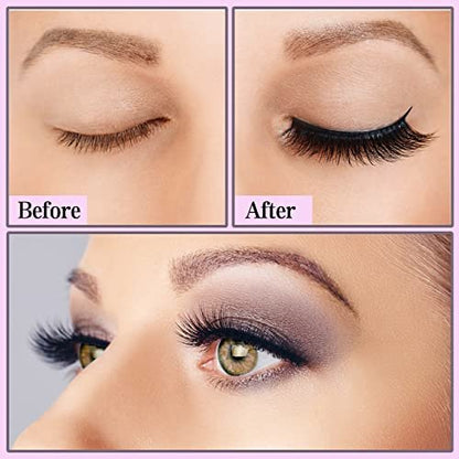 KATGE Magnetic Eyelashes and Eyeliner Kit – 12 Pairs Reusable 3D Natural False Lashes with Eyeliner and Tweezers, No Glue Needed (Black)