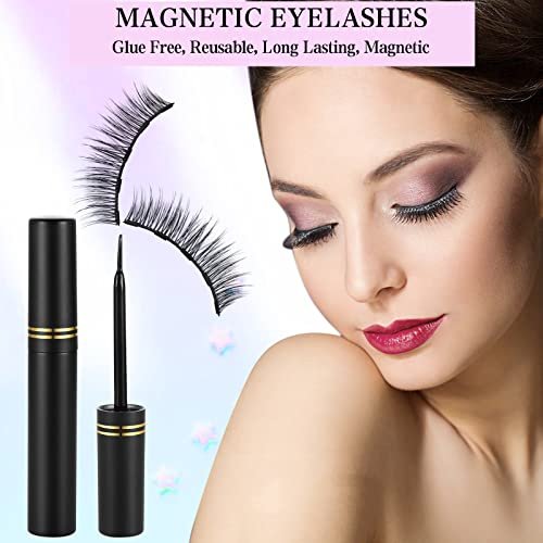 KATGE Magnetic Eyelashes and Eyeliner Kit – 12 Pairs Reusable 3D Natural False Lashes with Eyeliner and Tweezers, No Glue Needed (Black) - görsel 6