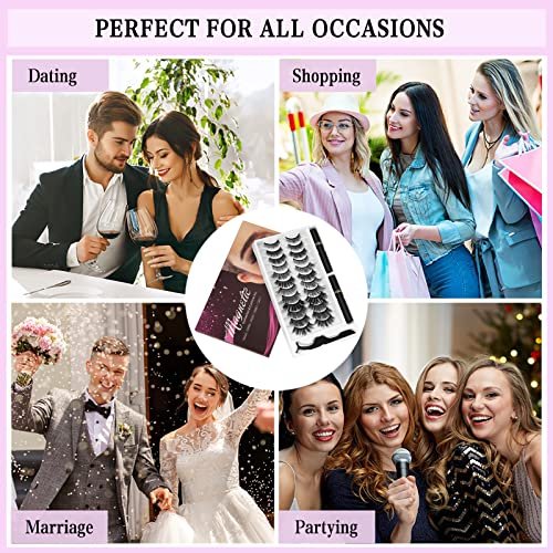 KATGE Magnetic Eyelashes and Eyeliner Kit – 12 Pairs Reusable 3D Natural False Lashes with Eyeliner and Tweezers, No Glue Needed (Black) - görsel 14