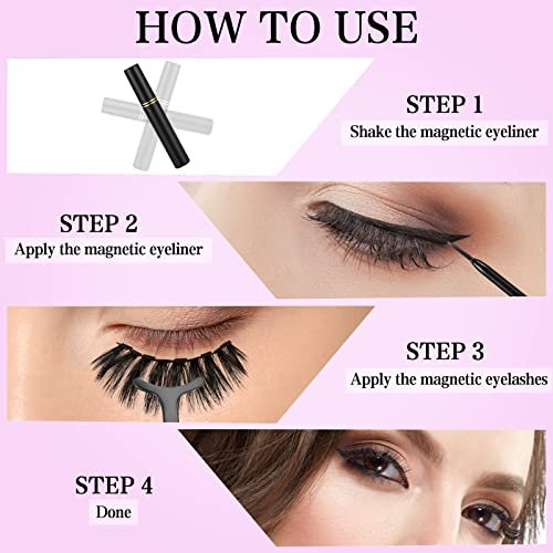 KATGE Magnetic Eyelashes and Eyeliner Kit – 12 Pairs Reusable 3D Natural False Lashes with Eyeliner and Tweezers, No Glue Needed (Black) - görsel 10