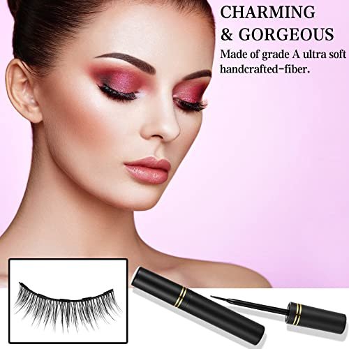 KATGE Magnetic Eyelashes and Eyeliner Kit – 12 Pairs Reusable 3D Natural False Lashes with Eyeliner and Tweezers, No Glue Needed (Black) - görsel 4