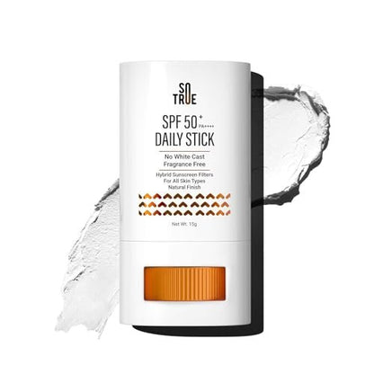 Sotrue SPF 50+ Daily Sunscreen Stick - Lightweight, Water Resistant, No White Cast, Broad Spectrum PA++++, Non Sticky Dewy Finish, Mess Free Sun Protection for Face & Body (15g)