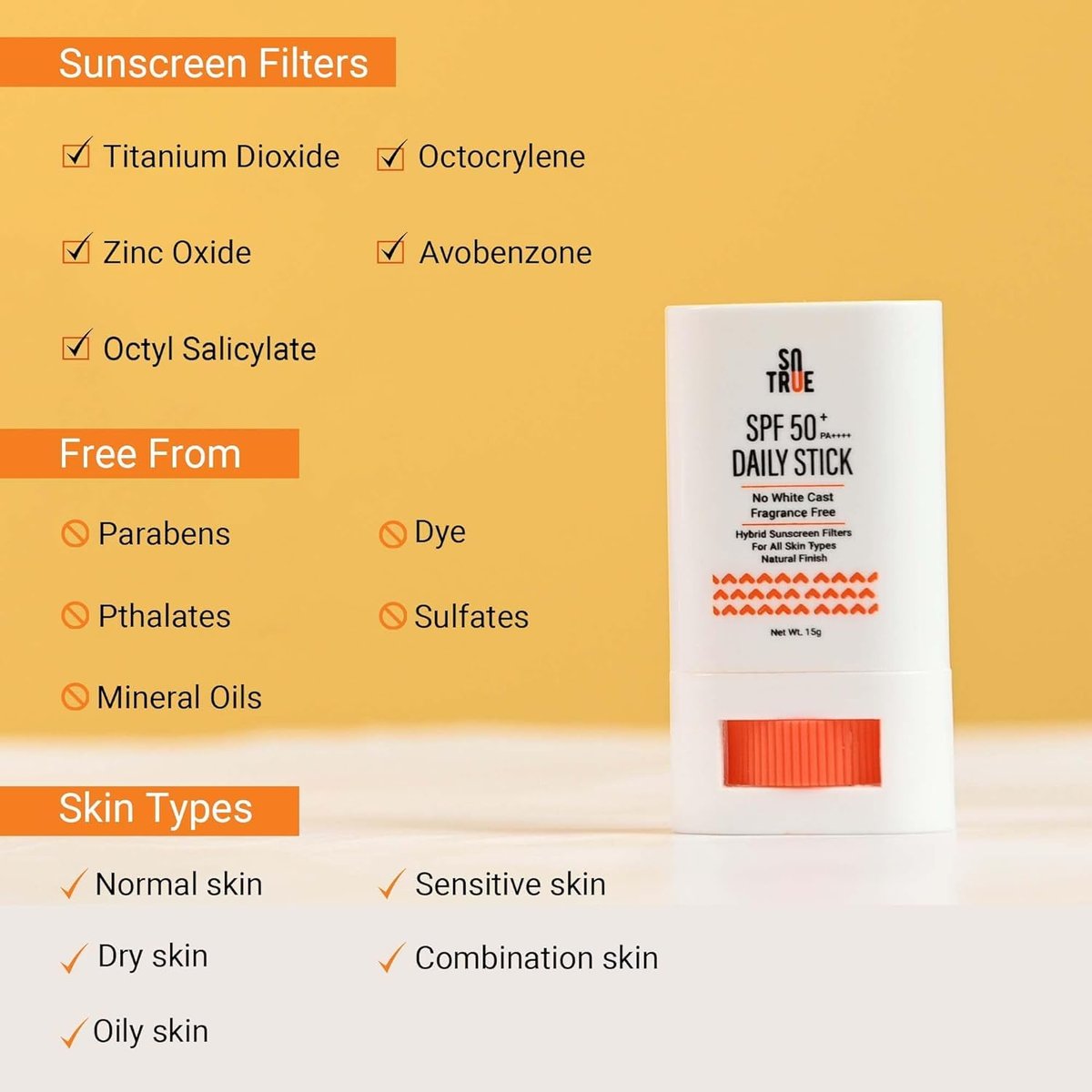 Sotrue SPF 50+ Daily Sunscreen Stick - Lightweight, Water Resistant, No White Cast, Broad Spectrum PA++++, Non Sticky Dewy Finish, Mess Free Sun Protection for Face & Body (15g) - görsel 7
