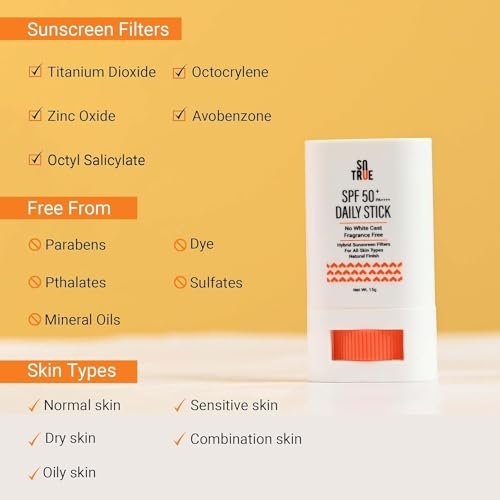 Sotrue SPF 50+ Daily Sunscreen Stick - Lightweight, Water Resistant, No White Cast, Broad Spectrum PA++++, Non Sticky Dewy Finish, Mess Free Sun Protection for Face & Body (15g) - görsel 8
