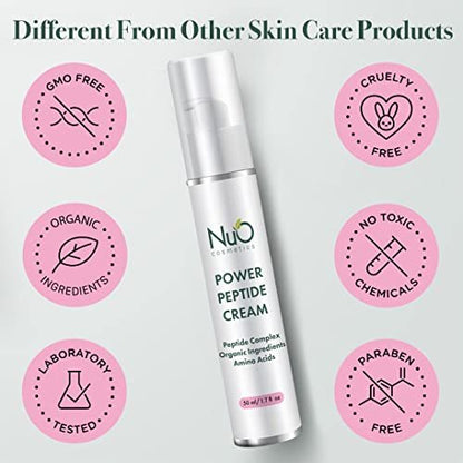 NuOrganic Peptide Face Cream - Anti Aging, Wrinkles, Firming & Tone - Patented PhytoCellular Science - Vegan, 1.7 oz