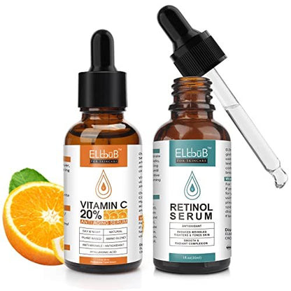 ELBBUB Day-Night Anti Aging Vitamin C Serum & Retinol Serum for Face with Retinol & Amino Acids – Boost Skin Collagen, Hydrate & Plump Skin Facial Serum