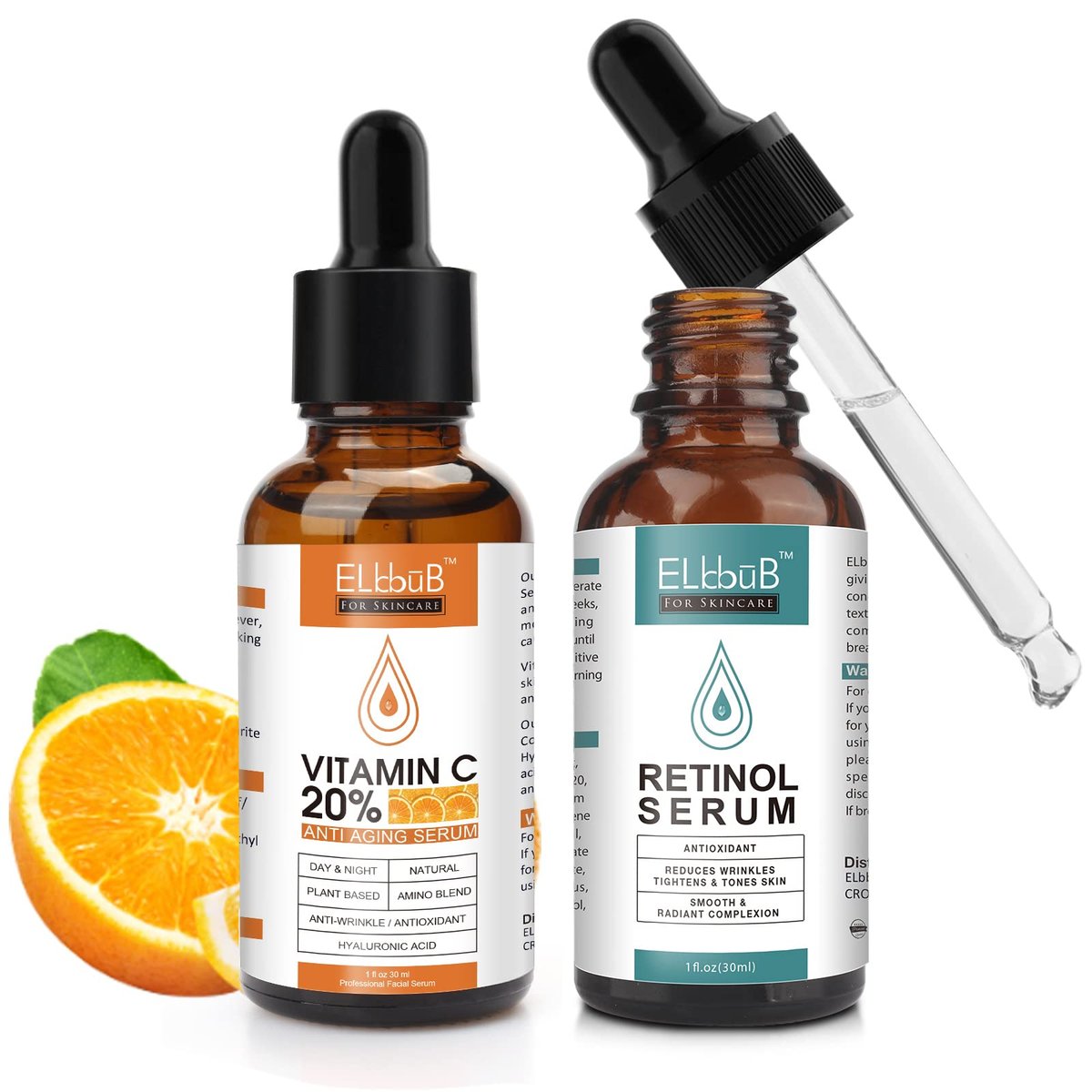 ELBBUB Day-Night Anti Aging Vitamin C Serum & Retinol Serum for Face with Retinol & Amino Acids – Boost Skin Collagen, Hydrate & Plump Skin Facial Serum - görsel 1