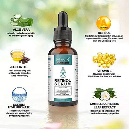 ELBBUB Day-Night Anti Aging Vitamin C Serum & Retinol Serum for Face with Retinol & Amino Acids – Boost Skin Collagen, Hydrate & Plump Skin Facial Serum