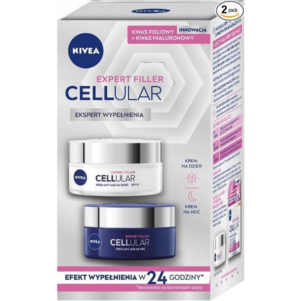 NIVEA Cellular Expert Filler Anti-Age Day & Night Face Cream Set – 2 × 50 ml – Deep Hydration, Firming & Wrinkle-Filling Moisturiser for Mature & All Skin Types - görsel 1