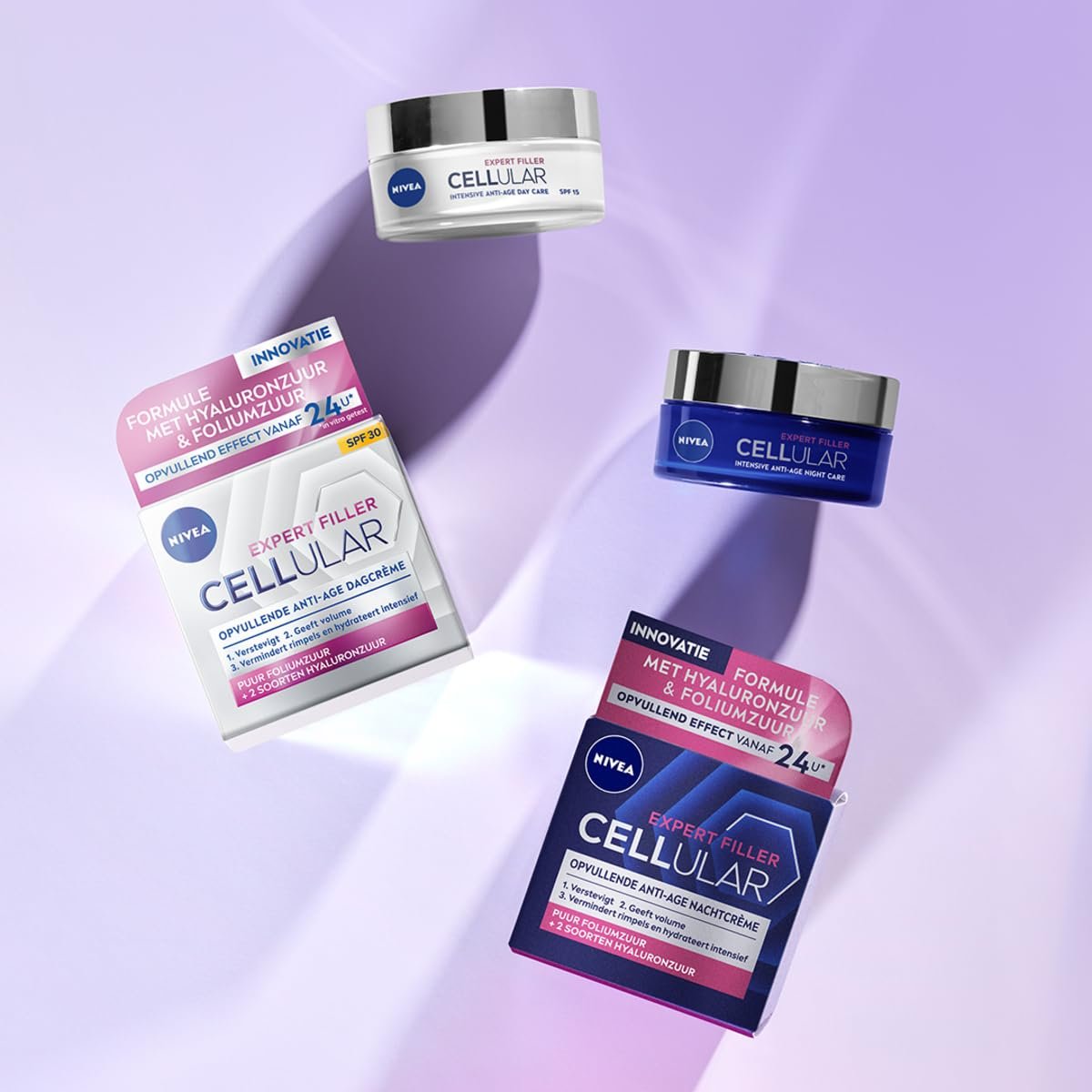 NIVEA Cellular Expert Filler Anti-Age Day & Night Face Cream Set – 2 × 50 ml – Deep Hydration, Firming & Wrinkle-Filling Moisturiser for Mature & All Skin Types - görsel 5