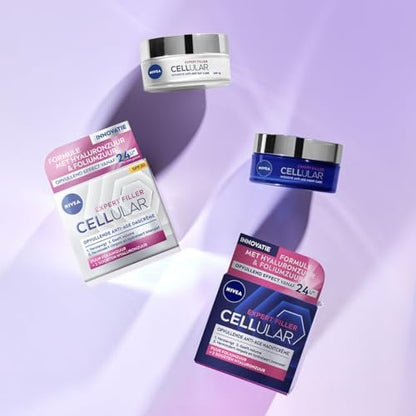 NIVEA Cellular Expert Filler Anti-Age Day & Night Face Cream Set – 2 × 50 ml – Deep Hydration, Firming & Wrinkle-Filling Moisturiser for Mature & All Skin Types