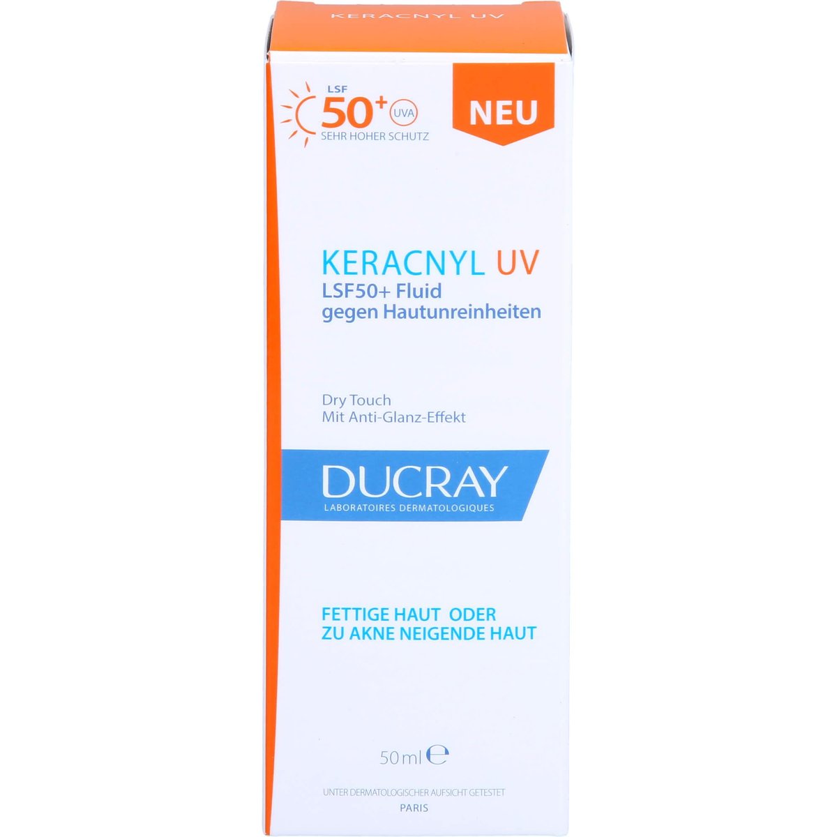 Ducray Keracnyl Anti-Imperfection Fluid SPF50+ 50ml - Oily & Acne-Prone Skin Sunscreen - görsel 1