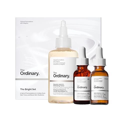 The Ordinary The Bright Set: 3-Step Regimen for Radiant, Even Skin Tone with Glycolic Acid 7% Exfoliating Toner, Alpha Arbutin 2% + HA, and Caffeine Solution 5% + EGCG Avelisse