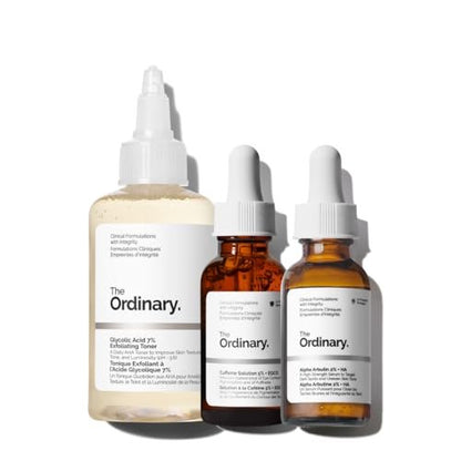 The Ordinary The Bright Set: 3-Step Regimen for Radiant, Even Skin Tone with Glycolic Acid 7% Exfoliating Toner, Alpha Arbutin 2% + HA, and Caffeine Solution 5% + EGCG Avelisse