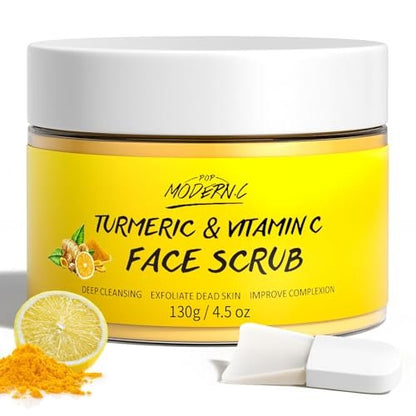 Vitamin C and Turmeric Face Scrub Cream – Organic Microdermabrasion Facial Scrub Exfoliator for Blackheads, Dark Spots, Acne – Strawberry Extract – 130g/4.5oz