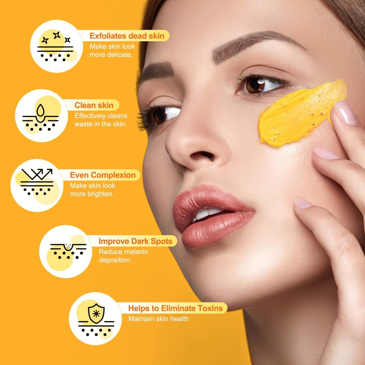 Vitamin C and Turmeric Face Scrub Cream – Organic Microdermabrasion Facial Scrub Exfoliator for Blackheads, Dark Spots, Acne – Strawberry Extract – 130g/4.5oz - görsel 5