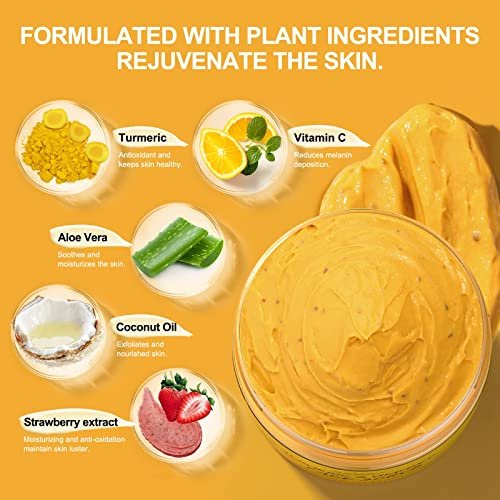 Vitamin C and Turmeric Face Scrub Cream – Organic Microdermabrasion Facial Scrub Exfoliator for Blackheads, Dark Spots, Acne – Strawberry Extract – 130g/4.5oz - görsel 4