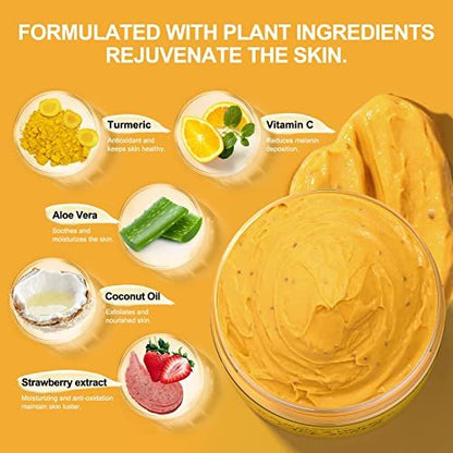 Vitamin C and Turmeric Face Scrub Cream – Organic Microdermabrasion Facial Scrub Exfoliator for Blackheads, Dark Spots, Acne – Strawberry Extract – 130g/4.5oz