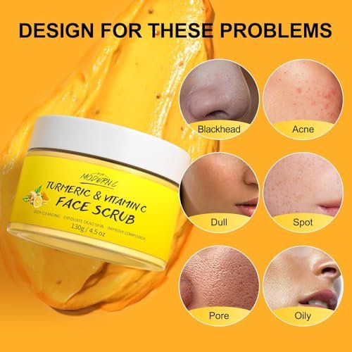 Vitamin C and Turmeric Face Scrub Cream – Organic Microdermabrasion Facial Scrub Exfoliator for Blackheads, Dark Spots, Acne – Strawberry Extract – 130g/4.5oz - görsel 10