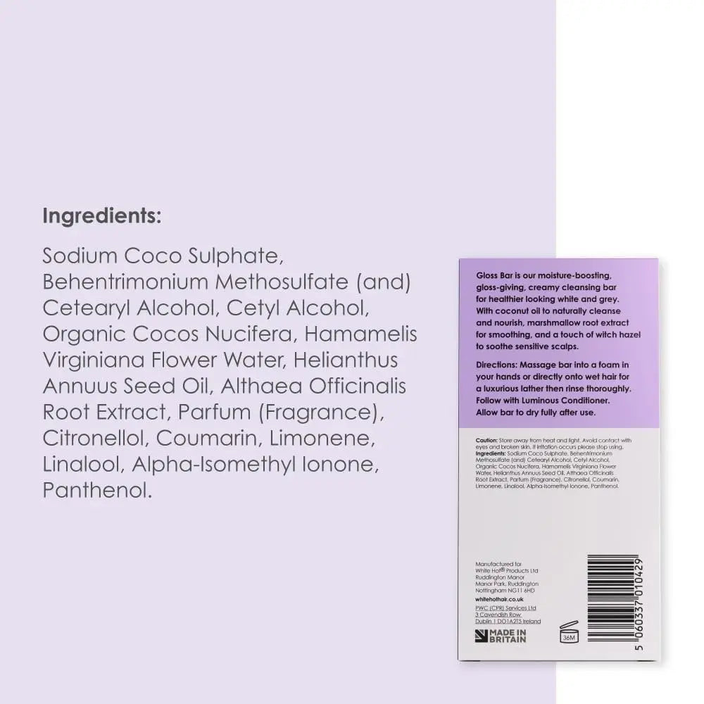 White Hot Gloss Bar Shampoo Solid Shampoo Bar (2 x 60g) for Bright Shine & Silky Soft Silver White Hair Avelisse