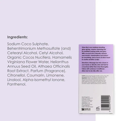 White Hot Gloss Bar Shampoo Solid Shampoo Bar (2 x 60g) for Bright Shine & Silky Soft Silver White Hair Avelisse