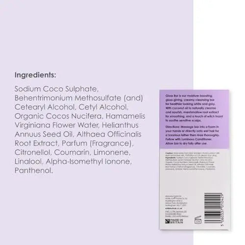 White Hot Gloss Bar Shampoo Solid Shampoo Bar (2 x 60g) for Bright Shine & Silky Soft Silver White Hair Avelisse
