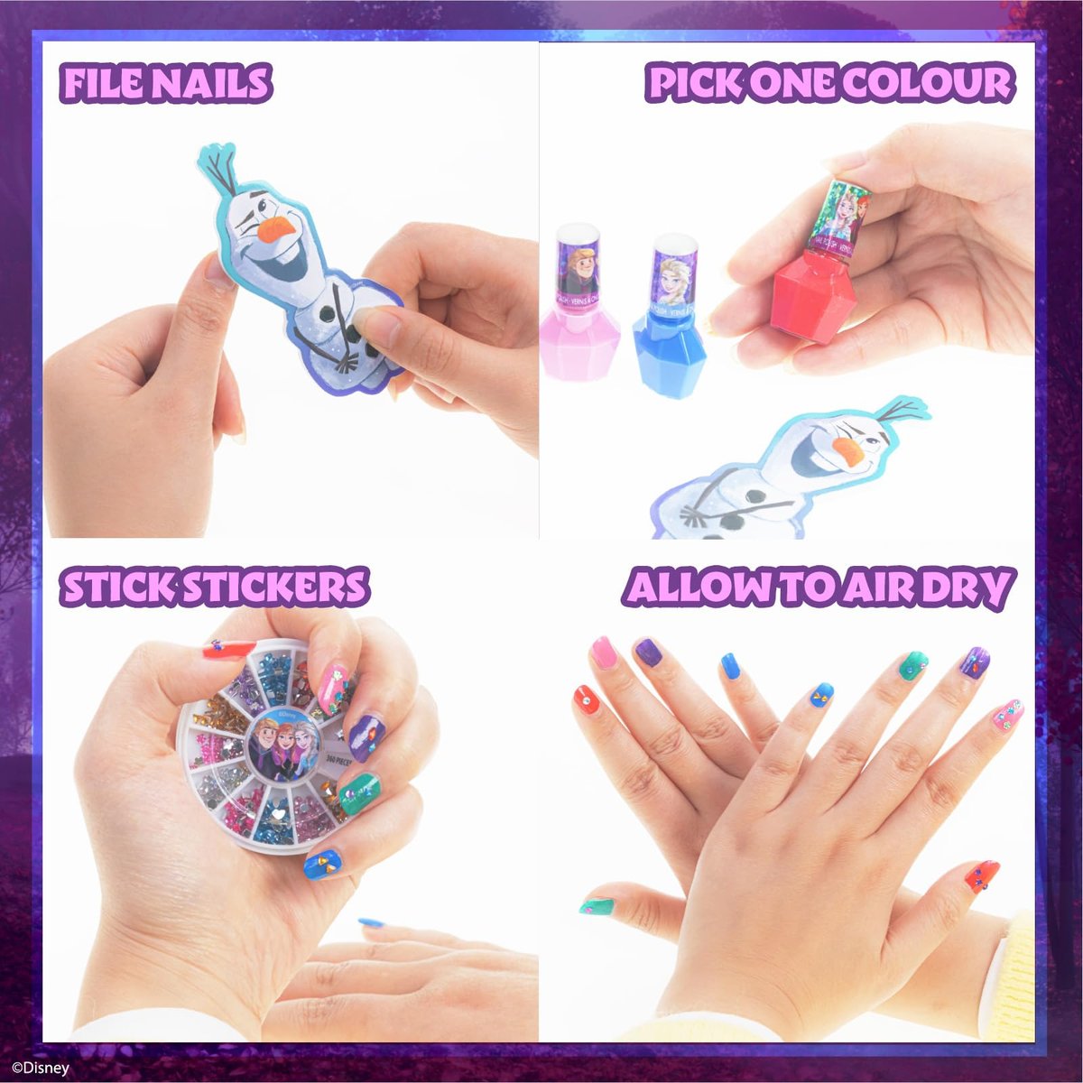 Townley Girl Disney Frozen Peel-Off Nail Polish Set - 18 Pc with Gems, Shimmery & Opaque Colors for Girls Ages 3+ Avelisse