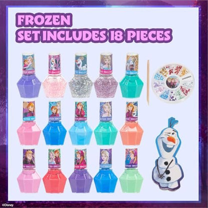 Townley Girl Disney Frozen Peel-Off Nail Polish Set - 18 Pc with Gems, Shimmery & Opaque Colors for Girls Ages 3+ Avelisse