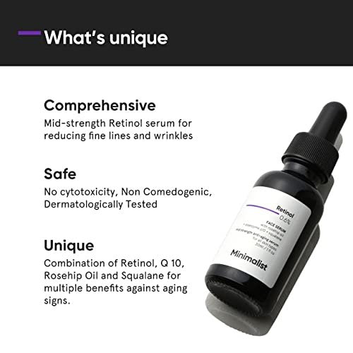 Minimalist 0.6% Retinol Serum with Coenzyme Q10 - Anti-Aging, Reduces Fine Lines & Wrinkles, Mid Strength, 30ml Avelisse