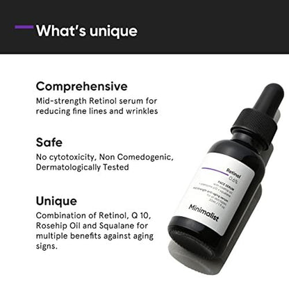 Minimalist 0.6% Retinol Serum with Coenzyme Q10 - Anti-Aging, Reduces Fine Lines & Wrinkles, Mid Strength, 30ml Avelisse