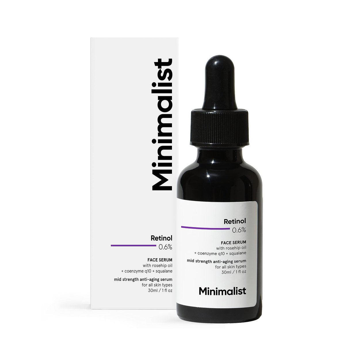Minimalist 0.6% Retinol Serum with Coenzyme Q10 - Anti-Aging, Reduces Fine Lines & Wrinkles, Mid Strength, 30ml Avelisse