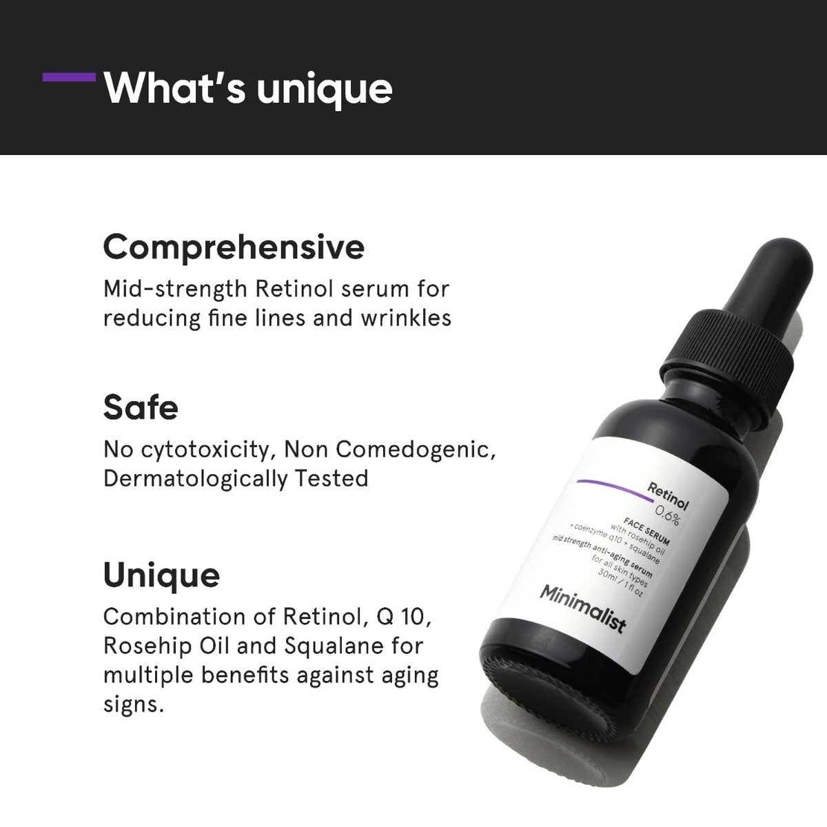 Minimalist 0.6% Retinol Serum with Coenzyme Q10 - Anti-Aging, Reduces Fine Lines & Wrinkles, Mid Strength, 30ml Avelisse
