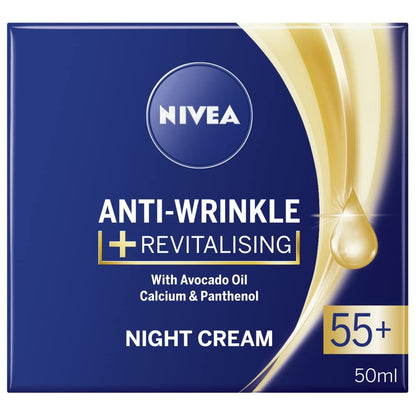 NIVEA Anti-Wrinkle Restorative Night Cream 55+ – Rich Regenerating Moisturizer with Avocado Oil, Calcium & Panthenol, 50 ml Mature Skin Care for Overnight Renewal Avelisse