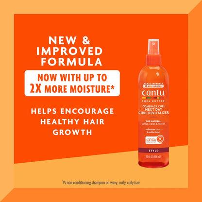 Cantu Comeback Curl Next Day Curl Revitalizer for Natural Hair with Pure Shea Butter, 12 fl oz (Pack of 3)