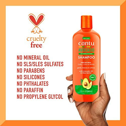 Cantu Avocado Hydrating Sulfate-Free Shampoo with Pure Shea Butter - 13.5 oz (Pack of 2) Avelisse
