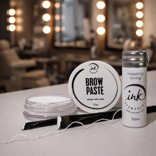 Brow Mapping Kit with White Brow Paste (Large 15g Bottle), White Brow Mapping String (30m), and 2 Eyebrow Brush Set for Microblading Supplies, PMU Supplies, Brow Brush Microblading Kit Avelisse