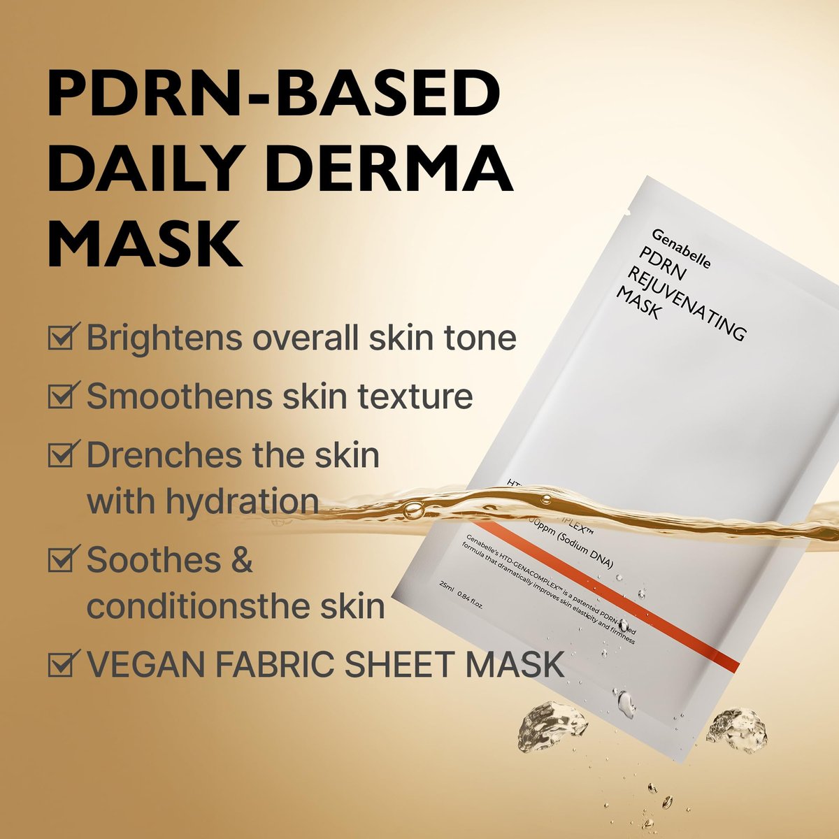 Genabelle PDRN Rejuvenating Mask Sheet - Lightweight Glass Skin & Toning Mask with PDRN, Niacinamide, Hyaluronic Acid - Deeply Hydrate, Cool, and Visibly Plump Skin - 5 Sheets Avelisse