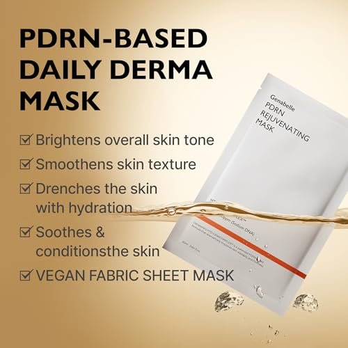 Genabelle PDRN Rejuvenating Mask Sheet - Lightweight Glass Skin & Toning Mask with PDRN, Niacinamide, Hyaluronic Acid - Deeply Hydrate, Cool, and Visibly Plump Skin - 5 Sheets Avelisse