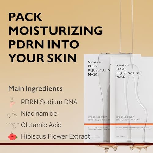 Genabelle PDRN Rejuvenating Mask Sheet - Lightweight Glass Skin & Toning Mask with PDRN, Niacinamide, Hyaluronic Acid - Deeply Hydrate, Cool, and Visibly Plump Skin - 5 Sheets Avelisse