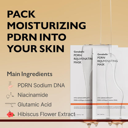 Genabelle PDRN Rejuvenating Mask Sheet - Lightweight Glass Skin & Toning Mask with PDRN, Niacinamide, Hyaluronic Acid - Deeply Hydrate, Cool, and Visibly Plump Skin - 5 Sheets Avelisse