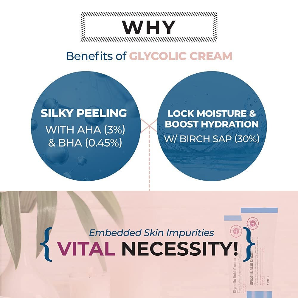 A'PIEU Glycolic Acid Cream 1.69 fl oz - AHA BHA Exfoliating Moisturizer with Glycolic & Salicylic Acid | Hydrating Daily Peeling Gel Cream for Smooth and Clear Skin - görsel 5