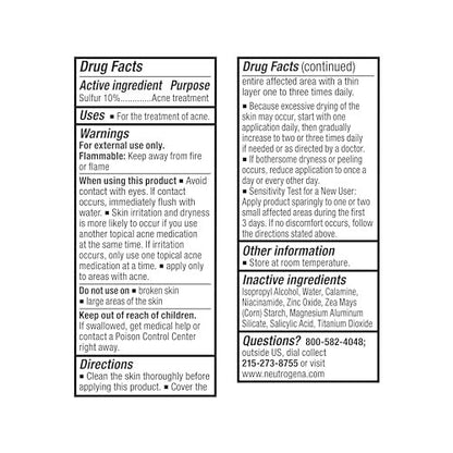 Neutrogena Stubborn Acne Spot Drying Lotion - 10% Sulfur & 4% Niacinamide, Fragrance-Free, 1.0 fl. oz