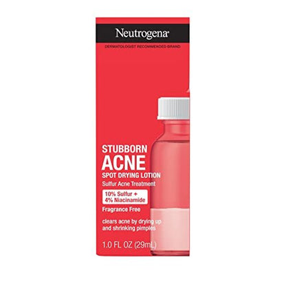 Neutrogena Stubborn Acne Spot Drying Lotion - 10% Sulfur & 4% Niacinamide, Fragrance-Free, 1.0 fl. oz